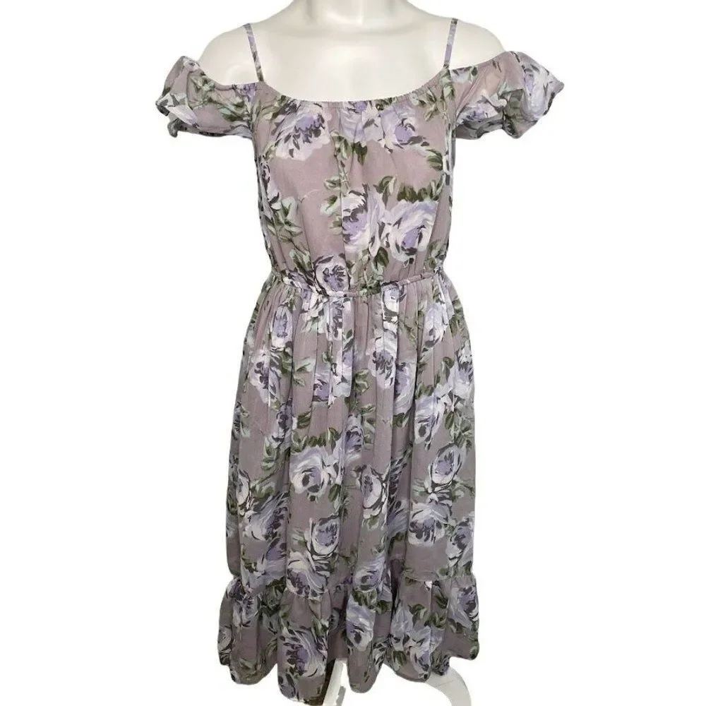 Childrens Place Girls Purple Floral Cold‎ Shoulder Chiffon High Low Dress XXL 16 - Picture 8 of 8